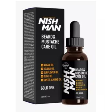   Nish Man Beard & Mustache szakáll és bajusz kondicionáló olaj Gold One 30ml