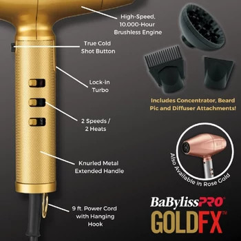 BaBylissPRO GOLDFX 2200W FXBDG1E hajszárító
