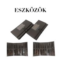 Ecsetek, tálak, köpeny, eszköztartó